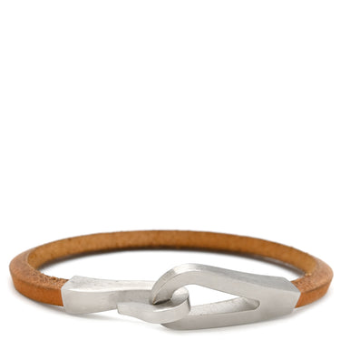エルメス HERMES ジャンボジェット ゴールド×シルバー レザー メタル ブレスレット 茶 レザーブレス
