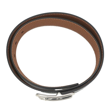 エルメス HERMES ハーフコッド 38 H081101CKAC085 ブラック×ゴールド ボックスカーフ トゴ #85 ベルト シルバー金具 新品 未使用 リバーシブル 2024年製