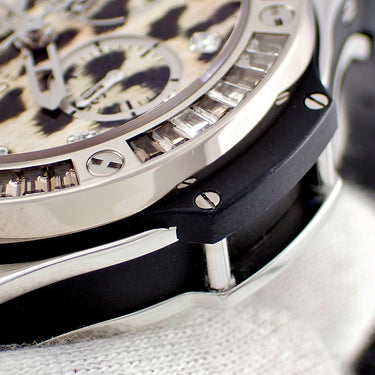 腕時計 ウブロ HUBLOT ビッグバン スノーレオパード 341.SX.7717.NR.1977 自動巻き メンズ OH済 純正ダイヤ ヒョウ柄 クロノグラフ 限定