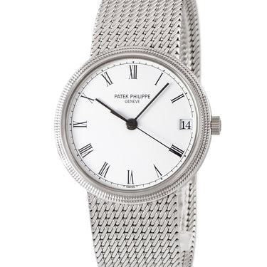 腕時計 パテックフィリップ PATEK PHILIPPE カラトラバ 3802/205 自動巻き メンズ OH済 K18WG無垢 ホワイト デイト ローマン ヴィンテージ