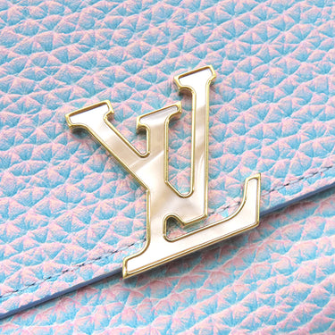 ルイヴィトン LOUIS VUITTON ポルトフォイユ カプシーヌ コンパクト サマー スターダスト M81306 ブルー×ピンク レザー 三つ折り財布 ゴールド金具 青 小銭入れ