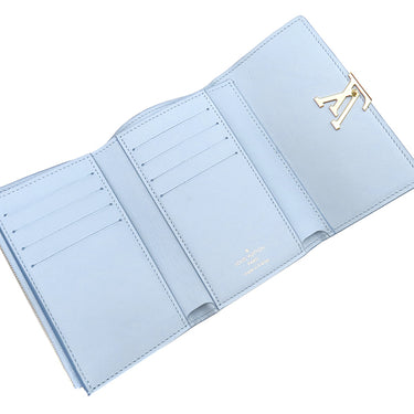 ルイヴィトン LOUIS VUITTON ポルトフォイユ カプシーヌ コンパクト サマー スターダスト M81306 ブルー×ピンク レザー 三つ折り財布 ゴールド金具 青 小銭入れ