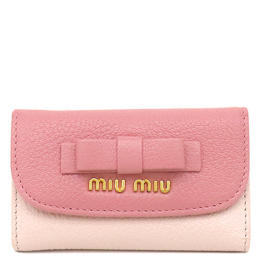 ミュウミュウ MIU MIU マドラス バイカラー 5M0222 ローズ レザー マドラスレザー キーケース ゴールド金具 鍵入れ 6連 6本 リボン