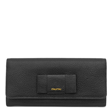 ミュウミュウ MIU MIU リボンモチーフ ロングウォレット ブラック レザー 長財布 ゴールド金具 黒