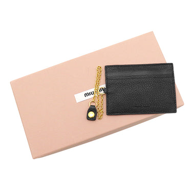 ミュウミュウ MIU MIU リボンモチーフ ロングウォレット ブラック レザー 長財布 ゴールド金具 黒