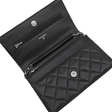 シャネル CHANEL マトラッセ チェーンウォレット AP0250 ブラック キャビアスキン チェーンウォレット シルバー金具 黒 ココマーク