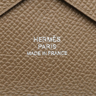 エルメス HERMES カルヴィ デュオ エトゥープ ヴォーエプソン カードケース シルバー金具 フラグメントケース