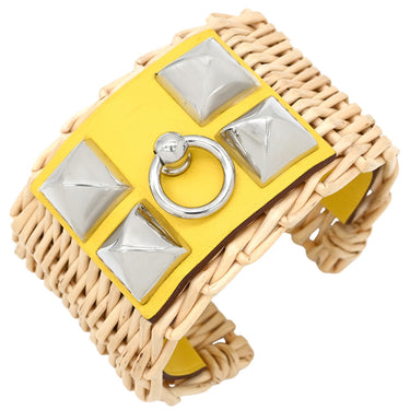 エルメス HERMES コリエドシアン メドール ピクニック ジョーヌナプル×シルバー ヴォーバレニア ラタン T2 ブレスレット レザーブレス スタッズ