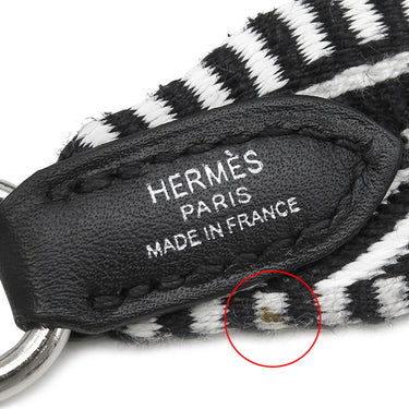 エルメス HERMES サングルカヴァル 25mm ブラック×ホワイト キャンバス スイフト カヴァルキャンバス ショルダーストラップ シルバー金具 バッグストラップ