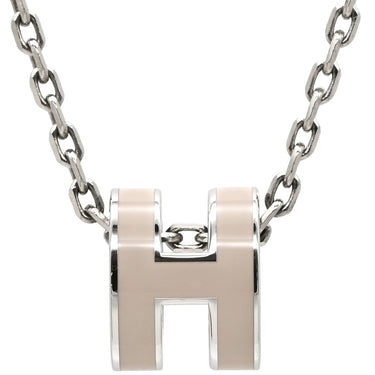 エルメス HERMES ポップアッシュ ミニ ペンダント マロングラッセ×シルバー メタル ラッカー ネックレス Hモチーフ