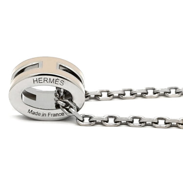 エルメス HERMES ポップアッシュ ミニ ペンダント マロングラッセ×シルバー メタル ラッカー ネックレス Hモチーフ