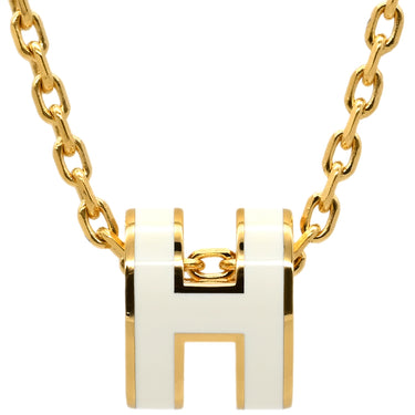 エルメス HERMES ポップアッシュ ミニ ペンダント H147992F ホワイト×ゴールド GP ラッカー ネックレス 白 Hモチーフ ポップH