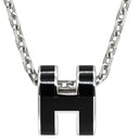 エルメス HERMES ポップアッシュ ミニ ペンダント ブラック×シルバー メタル ラッカー ネックレス 黒 Hモチーフ
