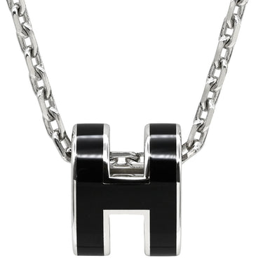 エルメス HERMES ポップアッシュ ミニ ペンダント ブラック×シルバー メタル ラッカー ネックレス 黒 Hモチーフ