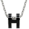 エルメス HERMES ポップアッシュ ミニ ペンダント ブラック×シルバー メタル ラッカー ネックレス 黒 Hモチーフ