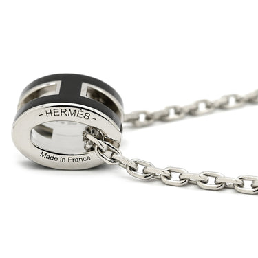 エルメス HERMES ポップアッシュ ミニ ペンダント ブラック×シルバー メタル ラッカー ネックレス 黒 Hモチーフ