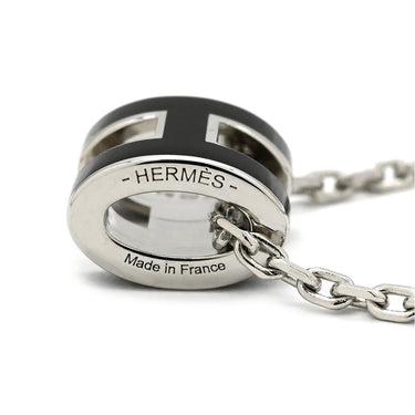 エルメス HERMES ポップアッシュ ミニ ペンダント ブラック×シルバー メタル ラッカー ネックレス 黒 Hモチーフ