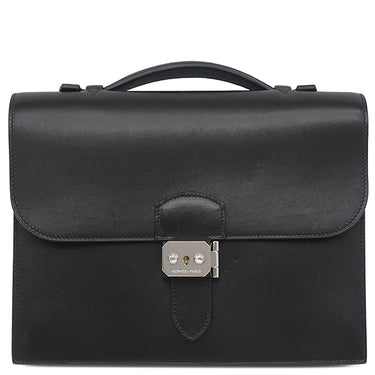 エルメス HERMES サックアデペッシュ 27 ブラック ボックスカーフ ビジネスバッグ シルバー金具 黒 ブリーフケース