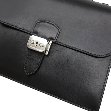 エルメス HERMES サックアデペッシュ 27 ブラック ボックスカーフ ビジネスバッグ シルバー金具 黒 ブリーフケース