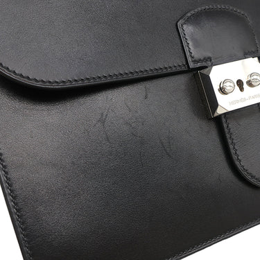 エルメス HERMES サックアデペッシュ 27 ブラック ボックスカーフ ビジネスバッグ シルバー金具 黒 ブリーフケース