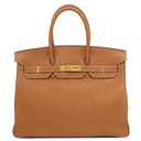 エルメス HERMES バーキン35 ゴールド トゴ ハンドバッグ ゴールド金具 茶