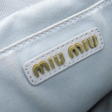 ミュウミュウ MIU MIU マテラッセ バケットバッグ 5BE085 コーンフラワー レザー 2WAYバッグ ゴールド金具 ブルーグレー キルティング 巾着