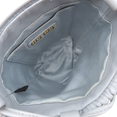 ミュウミュウ MIU MIU マテラッセ バケットバッグ 5BE085 コーンフラワー レザー 2WAYバッグ ゴールド金具 ブルーグレー キルティング 巾着