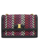 フェラガモ FERRAGAMO ジグザグ イントレチャート チェーン ショルダー ブラック×マルチカラー レザー ショルダーバッグ ゴールド金具 ヴァラ リボン