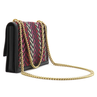 フェラガモ FERRAGAMO ジグザグ イントレチャート チェーン ショルダー ブラック×マルチカラー レザー ショルダーバッグ ゴールド金具 ヴァラ リボン
