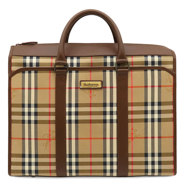 バーバリー BURBERRY ノバチェック シャドーホース ビジネスバッグ ベージュ×ブラウン キャンバス レザー 2WAYバッグ ゴールド金具 ショルダー ブリーフケース