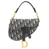 クリスチャン・ディオール Christian Dior トロッター サドルバッグ ネイビー キャンバス レザー オブリークジャカード 2WAYバッグ ゴールド金具 総柄 別売りショルダー付