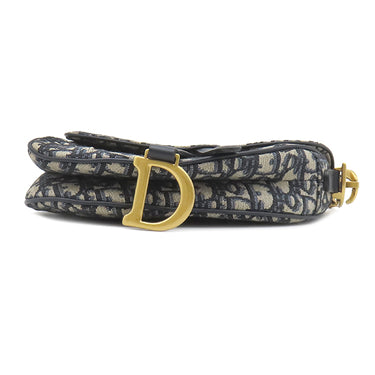 クリスチャン・ディオール Christian Dior トロッター サドルバッグ ネイビー キャンバス レザー オブリークジャカード 2WAYバッグ ゴールド金具 総柄 別売りショルダー付