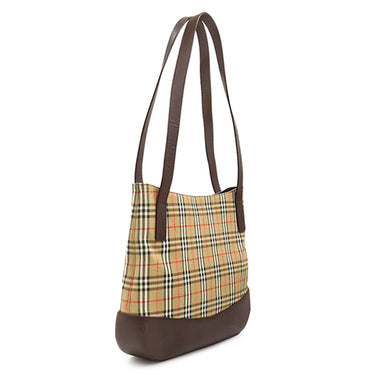 バーバリー BURBERRY ノバチェック シャドーホース トート ベージュ×ブラウン キャンバス レザー トートバッグ チェック ショルダー