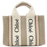 クロエ Chloe リネン製 Woody ミニトートバッグ CHC22AP237I266J5 セメントピンク リネン リネンキャンバス シャイニーカーフスキン 2WAYバッグ ハンドバッグ ショルダー