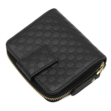 グッチ GUCCI コンパクト ジップウォレット 449895 ブラック レザー 二つ折り財布 ゴールド金具 アウトレット品