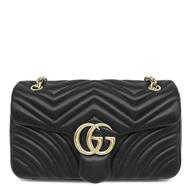 グッチ GUCCI GGマーモント ミディアム ショルダー 837267 ブラック ラムスキン ショルダーバッグ シャンパンゴールド金具 ダブルG チェーンバッグ キルティング