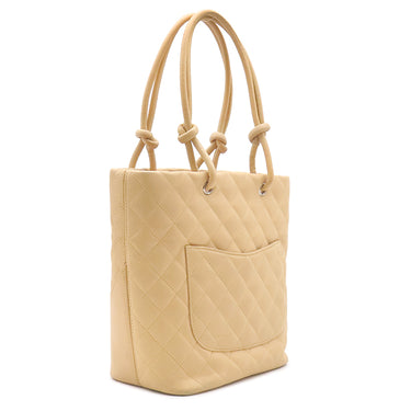 シャネル CHANEL カンボンライン ミディアム A25167 ベージュ×オレンジ レザー エナメル トートバッグ シルバー金具 キルティング ココマーク