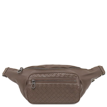ボッテガヴェネタ BOTTEGA VENETA イントレチャート ボディバッグ ブラウン レザー ウエストバッグ ガンメタル金具 ベルトバッグ リカラー有