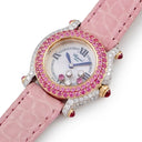 腕時計 ショパール CHOPARD ハッピースポーツ 27/6457-42 クオーツ レディース K18WG無垢 シェル 純正ダイヤ&ピンクサファイア
