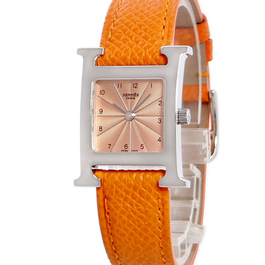腕時計 エルメス HERMES Hウォッチ PM HH1.210 HH1.210.461/UNO クオーツ レディース H型 ギョーシェ スクエア SS サーモン ピンク