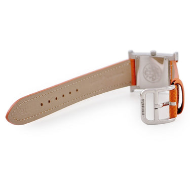 腕時計 エルメス HERMES Hウォッチ PM HH1.210 HH1.210.461/UNO クオーツ レディース H型 ギョーシェ スクエア SS サーモン ピンク