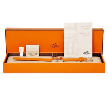 腕時計 エルメス HERMES Hウォッチ PM HH1.210 HH1.210.461/UNO クオーツ レディース H型 ギョーシェ スクエア SS サーモン ピンク