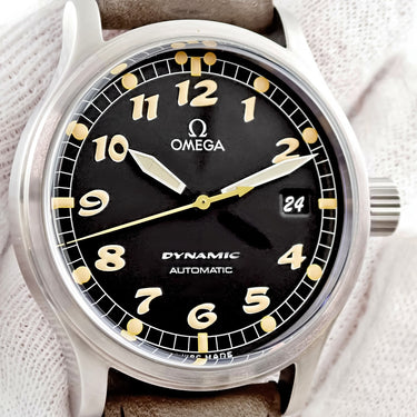 腕時計 オメガ OMEGA ダイナミック 5200.50.00 自動巻き メンズ ブラック アラビア デイト ヴィンテージ 黄秒針