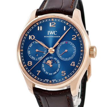 腕時計 IWC IWC ポルトギーゼ パーペチュアル カレンダー 42 IW344205 自動巻き メンズ OH済 K18RG無垢 ブルー ムーンフェイズ
