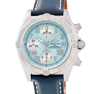 腕時計 ブライトリング BREITLING クロノ コックピット A13358 自動巻き メンズ ターコイズブルー 水色 スモールセコンド ローマン