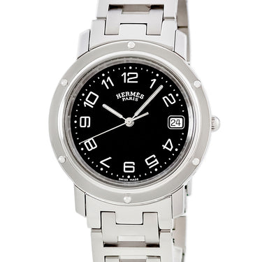 腕時計 エルメス HERMES クリッパー CL6.710 CL6.710.330/3754 クオーツ メンズ ブラック 黒 デイト アラビア ラウンド