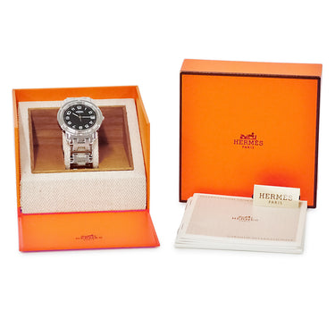 腕時計 エルメス HERMES クリッパー CL6.710 CL6.710.330/3754 クオーツ メンズ ブラック 黒 デイト アラビア ラウンド