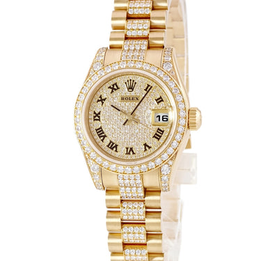 腕時計 ロレックス ROLEX デイトジャスト 26 179158 D番 自動巻き レディース メーカーOH済 D番 K18YG無垢 純正ダイヤ パヴェ