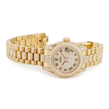 腕時計 ロレックス ROLEX デイトジャスト 26 179158 D番 自動巻き レディース メーカーOH済 D番 K18YG無垢 純正ダイヤ パヴェ