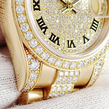 腕時計 ロレックス ROLEX デイトジャスト 26 179158 D番 自動巻き レディース メーカーOH済 D番 K18YG無垢 純正ダイヤ パヴェ